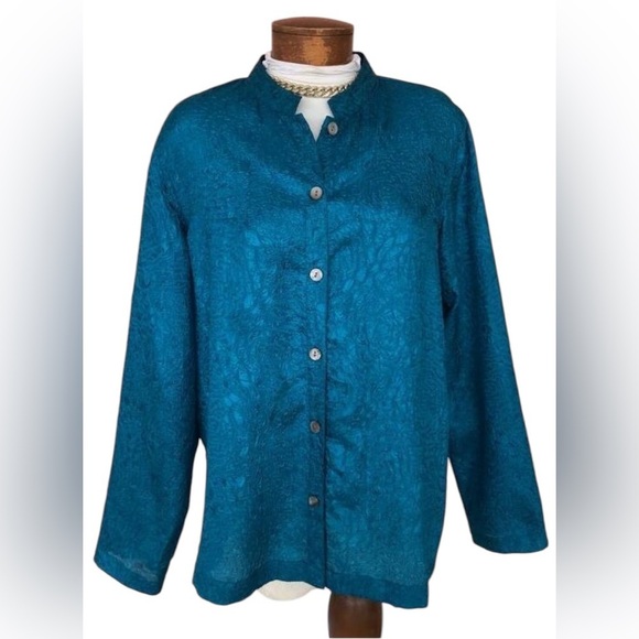 CHICO'S ADDITIONS CRINKLE TOP Size XL Peacock Blue Shimmer Shacket Lightweight - Picture 1 of 12